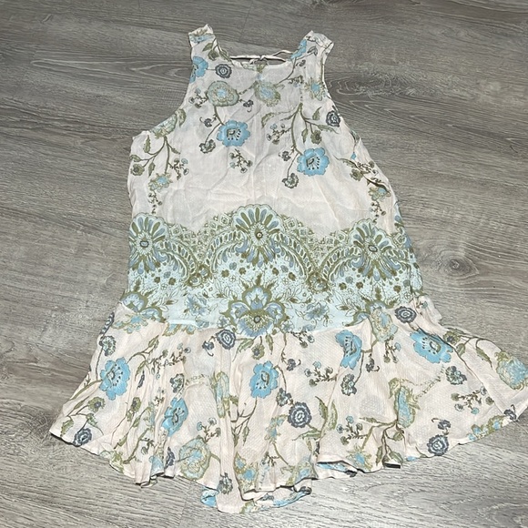 Free People Dobby Dot Blue Green Floral Slip Dress - Picture 2 of 13